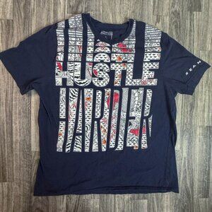 Sean John Men’s L Navy Graphic T-Shirt Hustle Harder Floral Print Streetwear